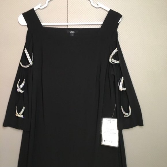 MSK Women's Cold Shoulder Rhinestone Shift Dress Black Size Medium - Picture 4 of 12